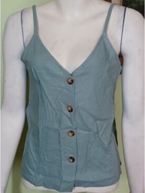 Topshop Sage Green Button-Front Spaghetti Strap Camisole